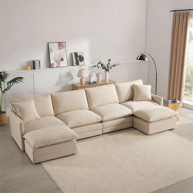 Modular Oversized Chair Ottoman with Removable Pillow Top, 39”W Big Ottoman, Convertible Square Foot Rest Stool, Upholstered Extra Seating for Living Room & Bedroom, Sand Beige
