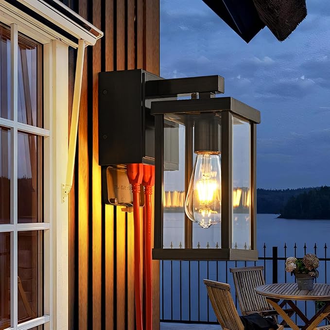 Dusk to Dawn Porch Lights with GFCI Outlets Waterproof Outdoor Wall Lights Exterior Lighting Fixtures Modern Outside Lights Wall Mount for House Patio Garage,Gold Brown,11.8''H,1PC