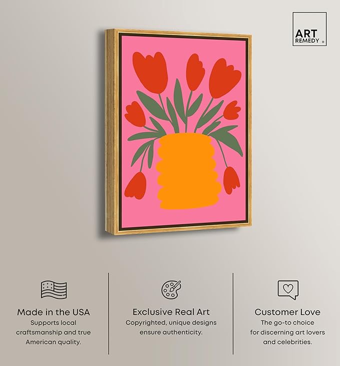 Art Remedy Bright Romantic Tulips Canvas Boho Colorful Wall Art, Gold Frame, 20" x 30"