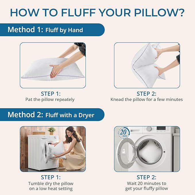 JOLLYVOGUE Single Pillow Queen Size, Bed Pillow for Side, Back, and Stomach Sleepers, Down Alternative Filled Pillows, Luxury Hotel Quality and Machine Washable, 30" x 20", 1 Pack