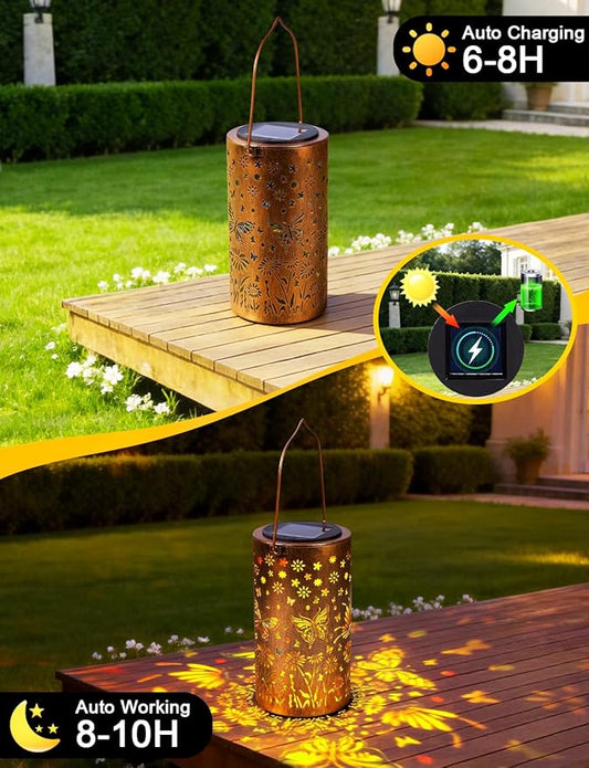 Butterfly Solar Lanterns Outdoor Waterproof, Metal Lantern Garden Lights with Color Projection, Garden Decor Gifts for Mom Women Mother Grandma, Hanging Solar Lights for Yard Porch Patio (Butterfly)