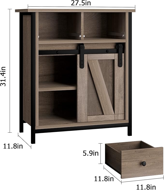 Senfot Coffee Bar Cabinet, Modern Farmhouse Kitchen Buffet Sideboard with 2 Drawers and 2 Shelves, Sliding Barn Door Storage Cabinet for Kitchen, Dining Room, Bathroom, Entryway, Rustic Brown