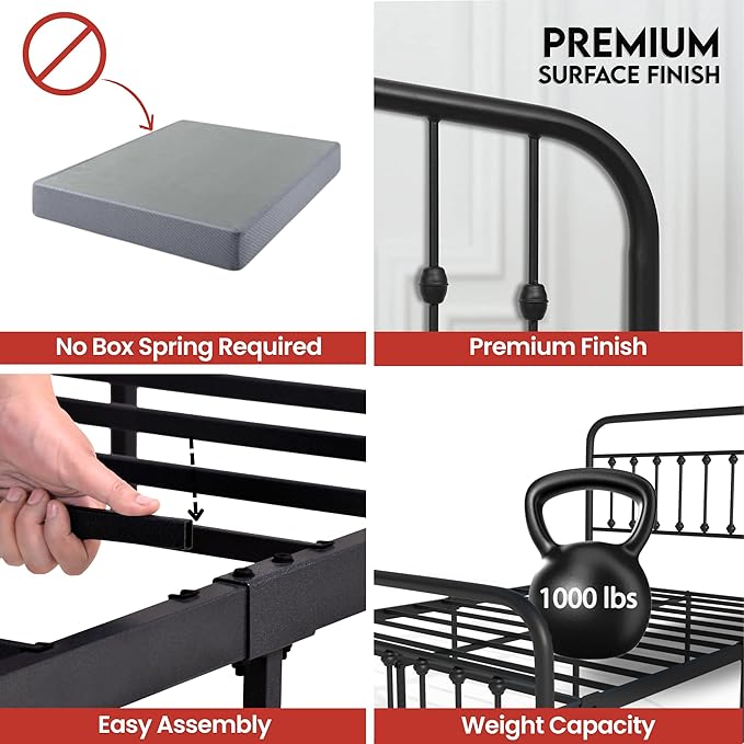 Golden Gate Beds Metal Platform Bed Frame with Antique Victorian Wrought Iron-Art Headboard and Footboard (Black, Full, Washington)