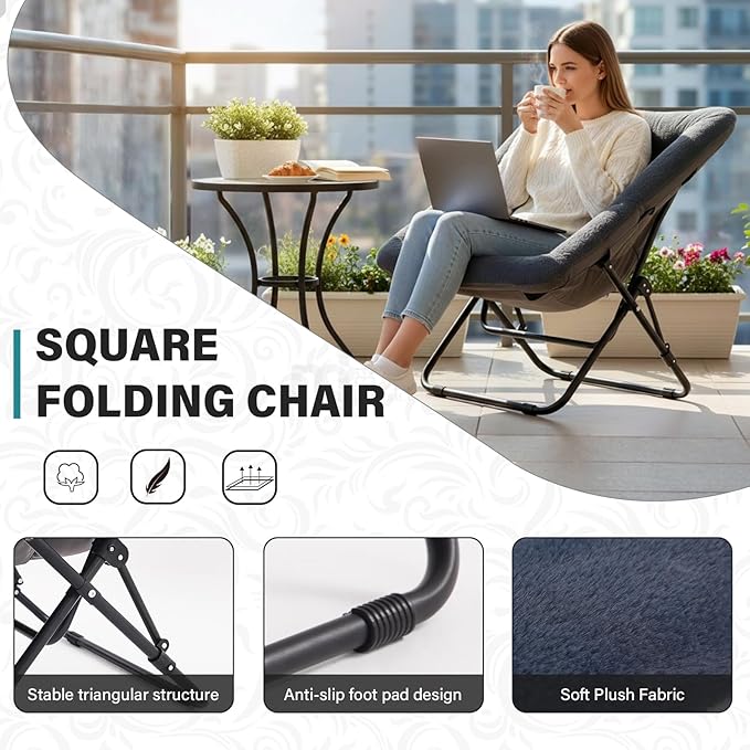 Tiita Comfy Folded Chair, Soft Faux Fur Oversized Folding Accent Chair, Lazy Chair for Teens Adults, Metal Frame Moon Chair for Bedroom, Living Room, Dorm Rooms