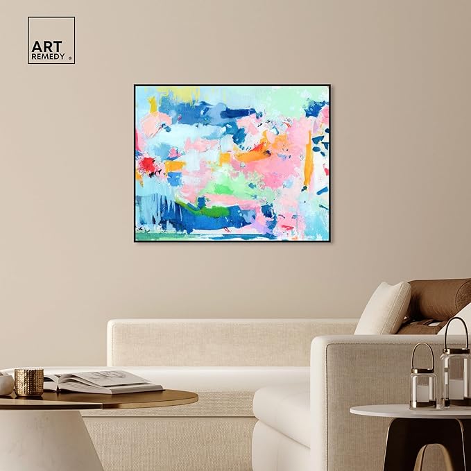 Art Remedy Peaceful Haven Canvas Bright Colorful Abstract Wall Art, Black Frame, 45" x 36"