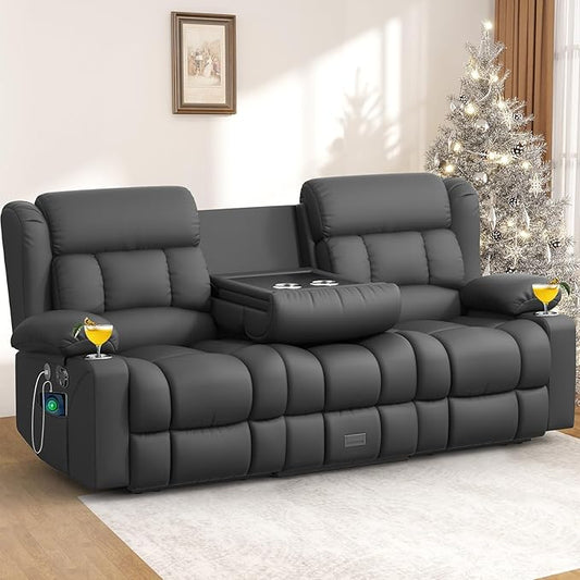 Loveseat Recliner Sofa, 3 Seater Minimalist Style Reclining Loveseat with Flip Back Console, USB Charge Ports, Cup Holders, Recliner Love Seat Couches for Living Room, RV, Gray