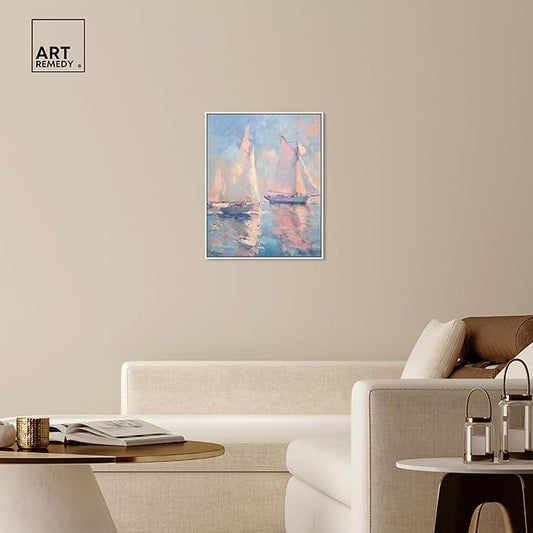 Art Remedy Set Sail Framed Sailing 1 Piece Canvas Wall Art, 25" x 31", White Frame