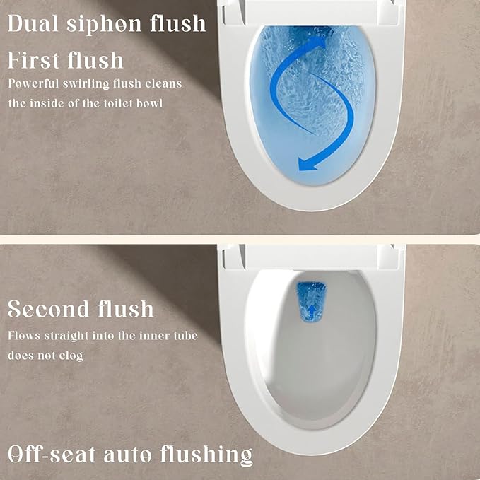 BONSAM Smart Toilet with Heated Seat, Modern Tankless Toilet with Bidet Built In, One Piece Toilet with Foot Kick Operation, Remote Control (Auto Flush, Auto Flush)