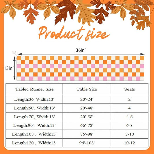 Hippie Table Runner Vintage Geometric Square Grid Yellow Orange Pink 1960s 1970s Retro Country Farmhouse Dinner Runner for Living Room Kitchen Party Holiday Dinner Home 13x36in