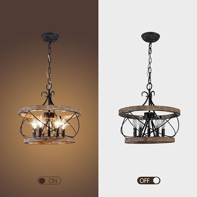 15.7'' Farmhouse Chandelier, 5-Light Dining Room Light Fixture, French Country Rustic Chandelier for Entryway, Foyer, Bedroom, Living Room