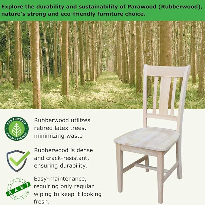 International Concepts San Remo Slat Back Chairs, Solid Parawood, Unfinished (Set of 2)