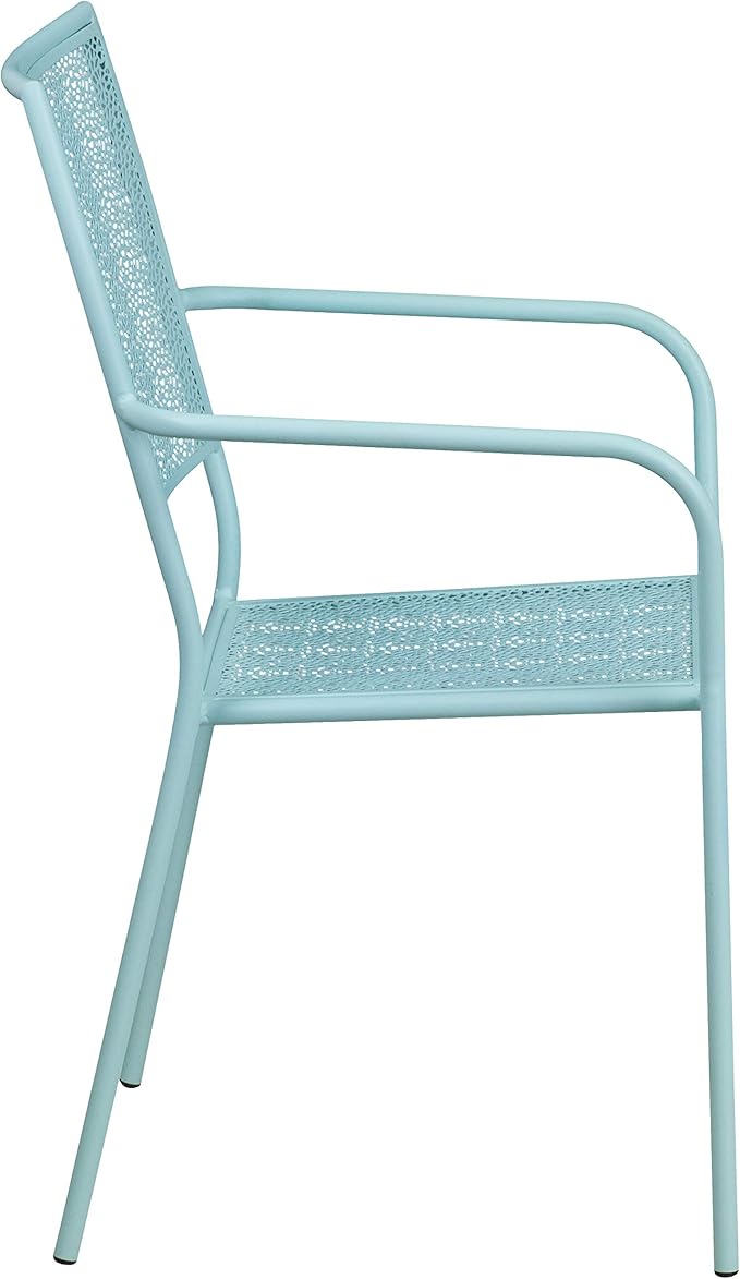 Flash Furniture Oia Commercial Grade 5 Pack Sky Blue Indoor-Outdoor Steel Patio Arm Chair with Square Back