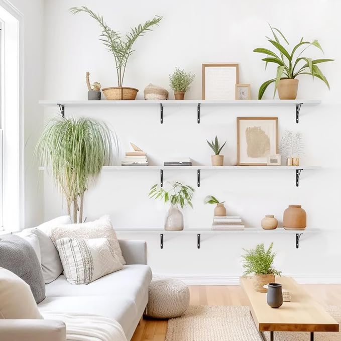 Kaboon 45 inch Long 10 inch Deep Floating Shelves for Wall Set of 2, Large Open Shelves Wall Mounted, Space Saving Home and Commercial Use, White Rock