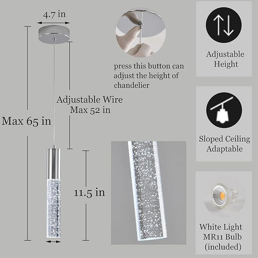 3-Pack Modern Crystal Pendant Light for Kitchen Island, Elegant Chrome LED Bubble Hanging Chandelier Lighting Fixture for Dining Room Bedside