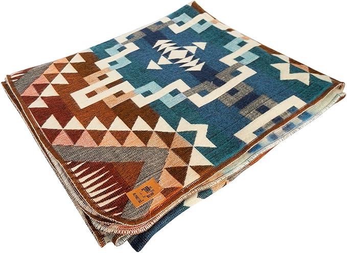 Alpaca Wool Blanket | King Size Throw Blanket | 90 x 75 inches | Soft, Hypoallergenic and Breathable | Lightweight Warm Blanket | Bed, Couch, Outdoor or Picnic (Orange & Blue)