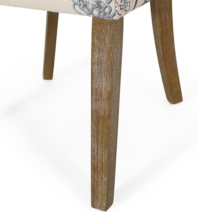 Christopher Knight Home Frances Dining Chair, 19.75 "W x 24.75 "D x 35 "H, Beige and Blue Floral + Natural Brown, Set of 2