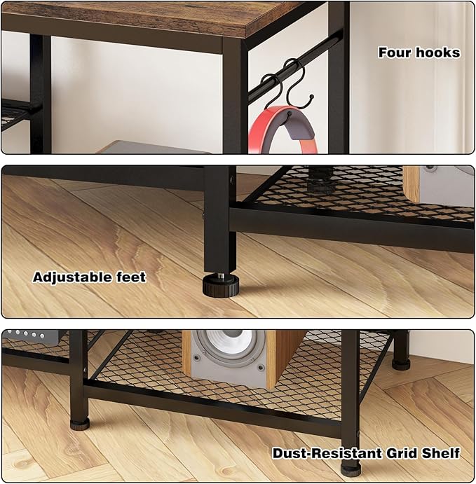 YGEOMER TV Stand for Living Room Entertainment Center for TVs Up to 55 Inches, TV Media Console Table Television Stands for Bedroom, Rustic Brown