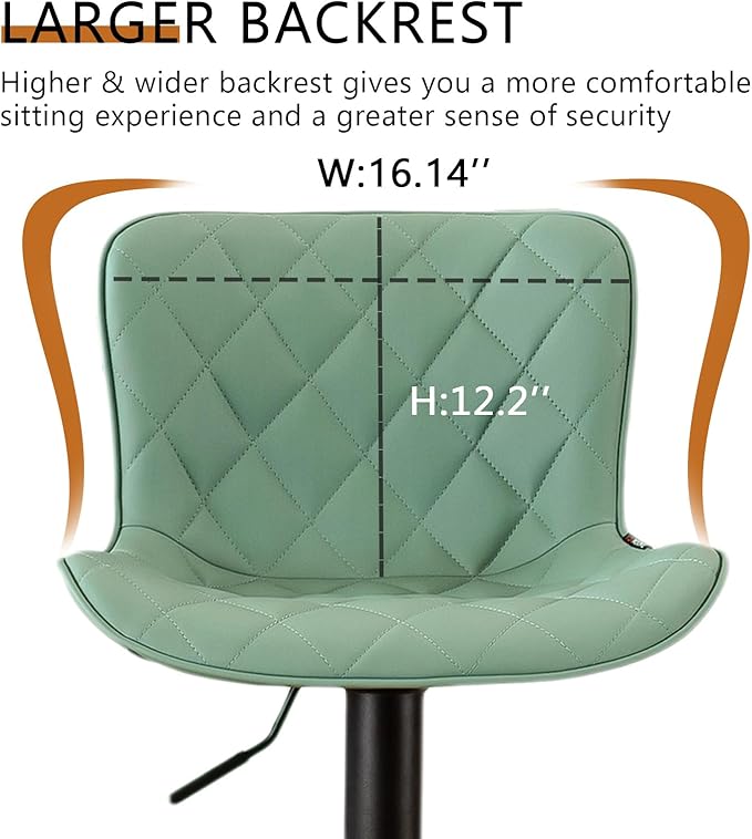 YOUNUOKE Bar Stools Set of 2 with Back Modern Faux Leather Swivel Counter Height Barstools Adjustable Tall Bar Stool Chairs for Kitchen Islands, Sea Green