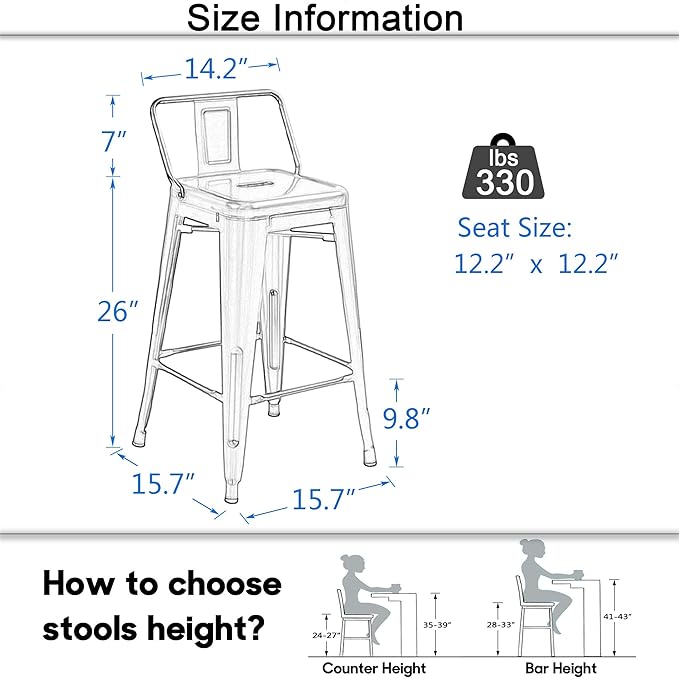 Tongli Metal Bar Stools Set of 4 Barstools Counter Height Bar Stools with Back Industrial Bar Stool Indoor Counter Stool Kitchen Island Stools Modern Bar Chair 26inch White Cream