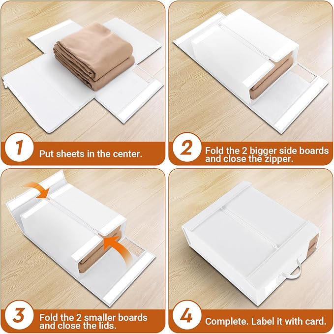 2 Pack Bed Sheet Closet Organizers and Storage,Sturdy Foldable Storage Containers with Window and Label,Storage and Organization for Bedding Sheets,Duvet Covers,Blankets (White)