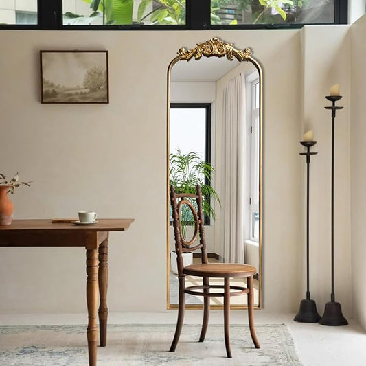 Full Length Wall Mirror Decorative Full Body Mirrors Traditional Antique Arched Farmhouse for Living Room Bedroom Entryway Bathroom Vanity (58X13 Inches, Gold)
