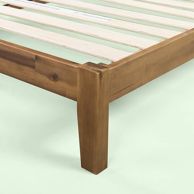 Zinus Lucinda Wood Platform Bed Frame, No Box Spring Needed, Solid Wood Foundation with Wood Slat Support, Easy Assembly, Queen