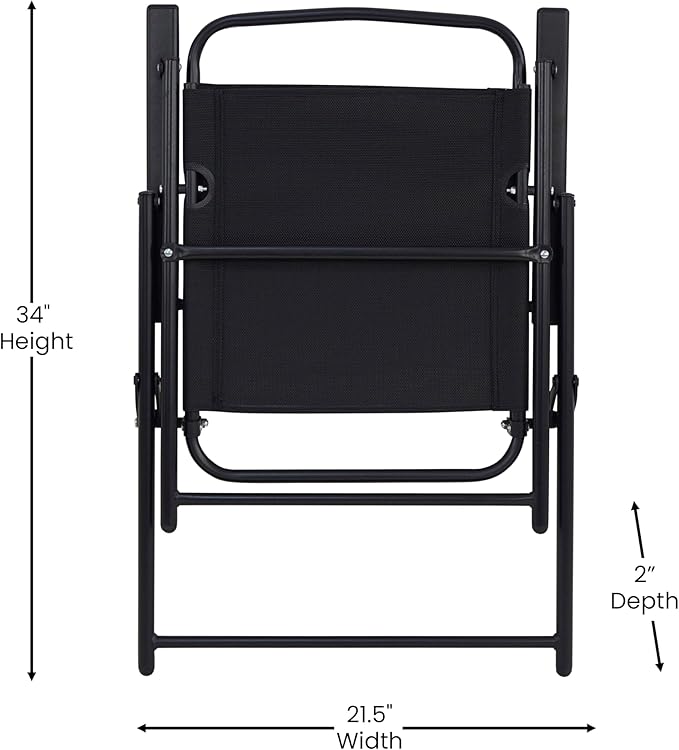 Flash Furniture Mystic Folding Patio Sling Chairs, Outdoor Textilene Lawn Chairs with Armrests, Set of 4, Black