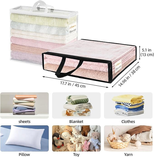 Vieshful 6 Pack Plastic Storage Bags with Zipper, Clear Bed Sheet Organizers and Storage, for Clothes Blankets, Sweater, Toys & Closet Organizer, 22L Black (17.7" × 14.96" × 5.1")