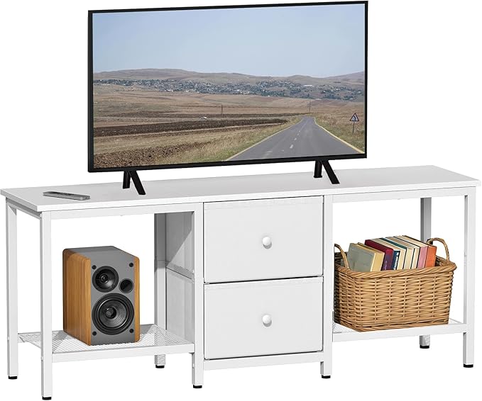 TV Stand Suitable for TVs up to 55 Inches, Entertainment Center with Storage Drawers and Shelves, Media Console Table for Living Room and Bedroom (White)