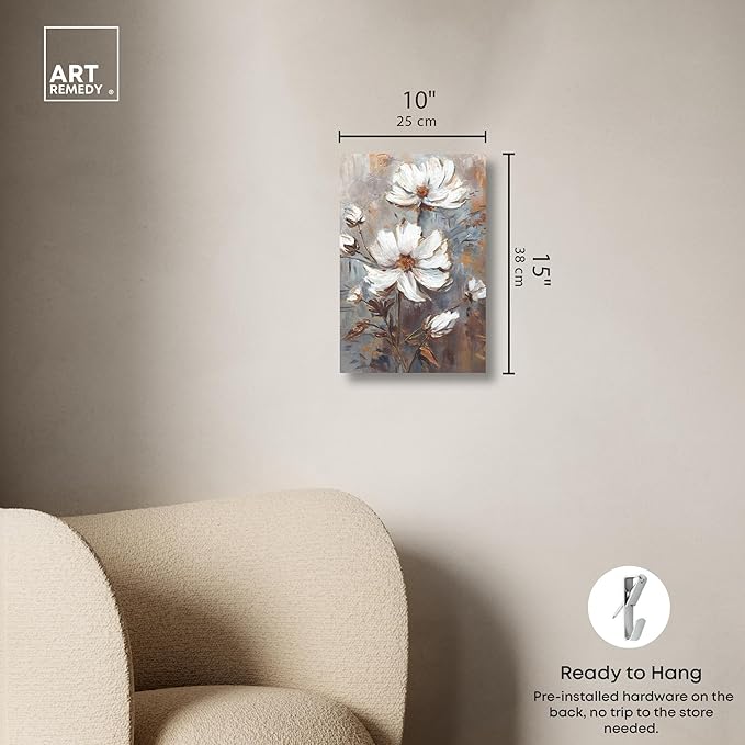 Art Remedy White Textured Flowers Canvas Elegant Floral Wall Art, Gallery Wrapped, 10" x 15"