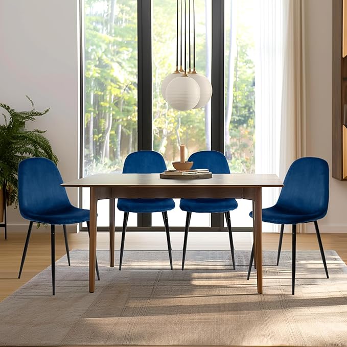 CangLong Modern Velvet Chairs with Metal Legs for Living, Bedroom, Restaurant, Dining Room, Set of 2, Dark Blue