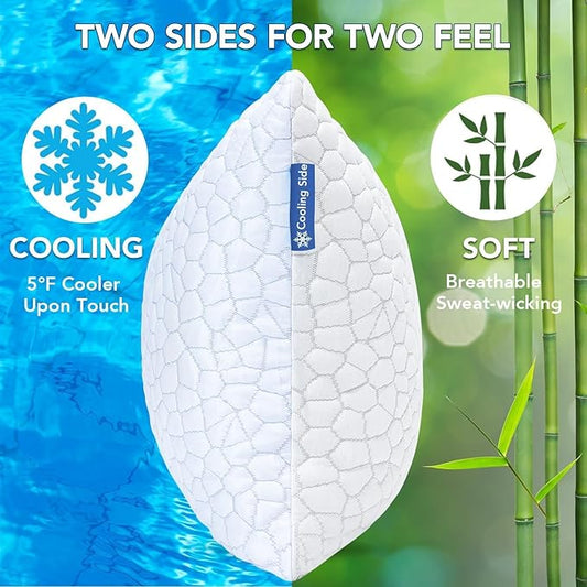 QUTOOL Cooling Pillow for Sleeping, CertiPUR-US Shredded Memory Foam King Pillows Set of 2, Cool Pillow for Hot Sleepers Adjustable Firm Pillow for Side, Back, Stomach Sleepers Soft Yet Support, White
