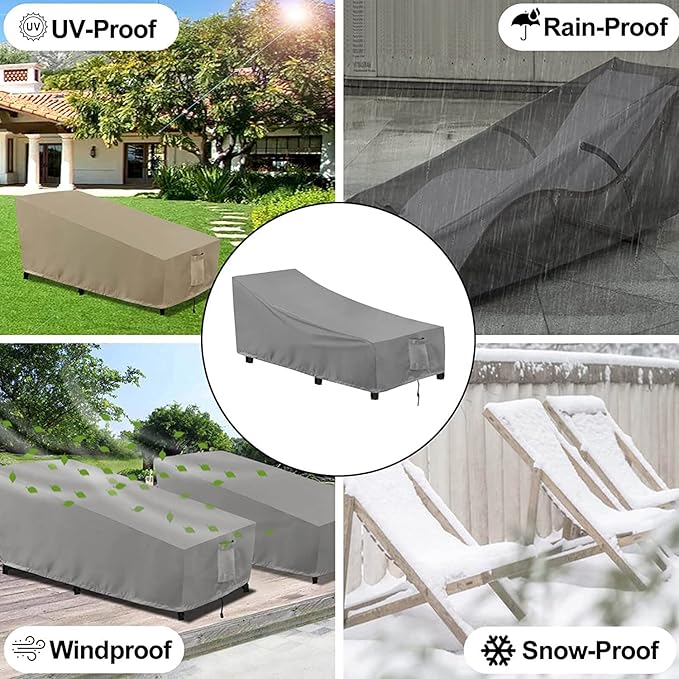 OutdoorLines Outdoor Waterproof Patio Chaise Lounge Chair Cover - UV Resistant Lounger Covers Heavy Duty Weatherproof Patio Sofa Furniture Covers, 2 Packs, 84Wx32Dx32H Inches, Gray