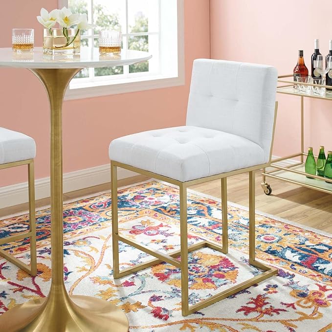 Modway EEI-3852 Privy Stainless Steel Upholstered Fabric Counter Stool, Gold White