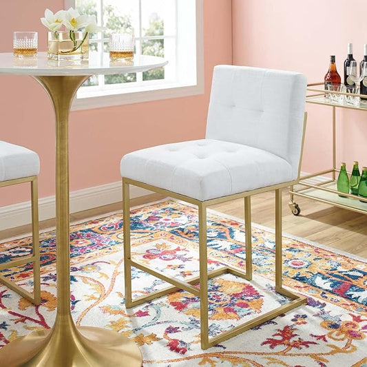 Modway EEI-3852 Privy Stainless Steel Upholstered Fabric Counter Stool, Gold White