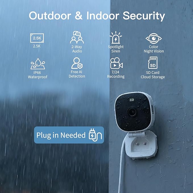 Vimtag Security Camera Outdoor 2.5K, 2.4G/5G Smart Wi-Fi Cameras for Home Security with Color Night Vision, Motion Activated Spotlight/Siren, IP66,2-Way Audio, Support Cloud/512G SD Card Storage,Wired