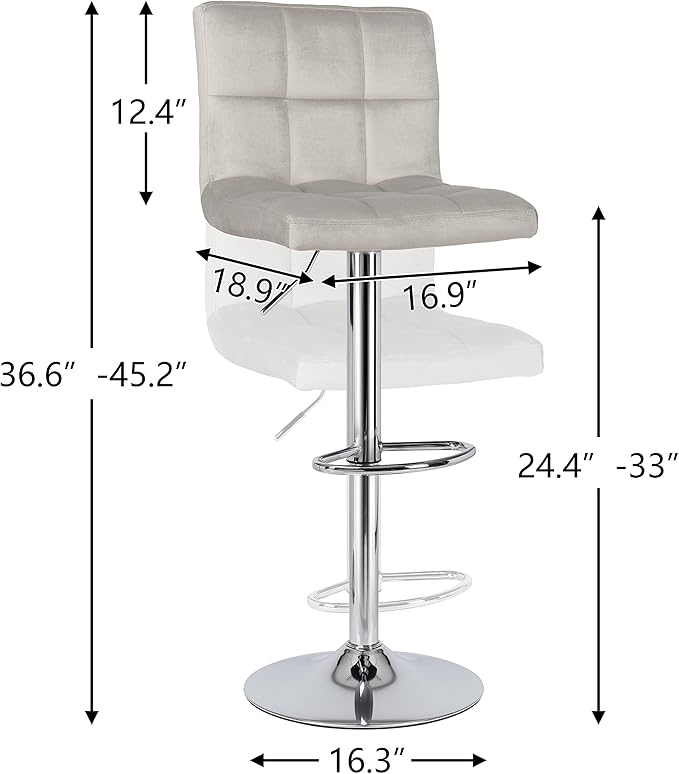 Finnhomy Bar Stools Set of 2 Counter Height, Swivel Barstools with Footrest and L Shape Thicken Cushion Back Handle, Height Adjustable Modern Bar stools for Kitchen, Velvet Fabric, Light Grey
