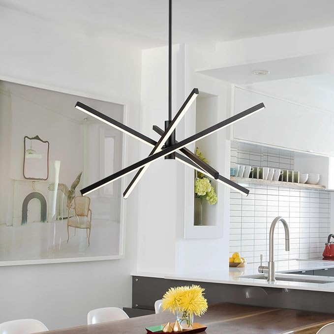 Y'INSP Modern Sputnik Chandeliers LED Linear Chandelier Light Black Pendant Light for Dining Room Kitchen Island Bedroom Living Room LED Embedded Pendant Lighting Fixture