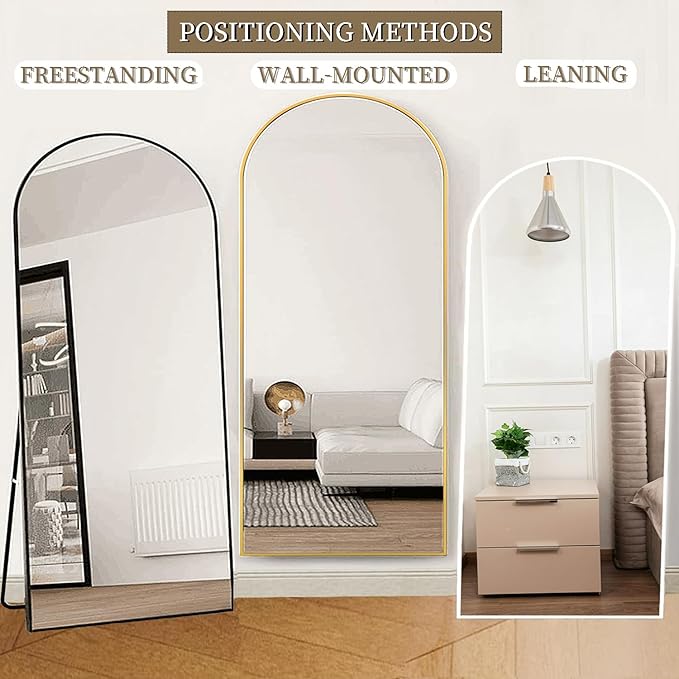 OGCAU Full Length Mirror, 71"x30" Arched-Top Floor Mirror, Wall Mounted Hanging or Leaning, Standing, Full Body with Aluminum Frame for Bedroom Living Room, Black
