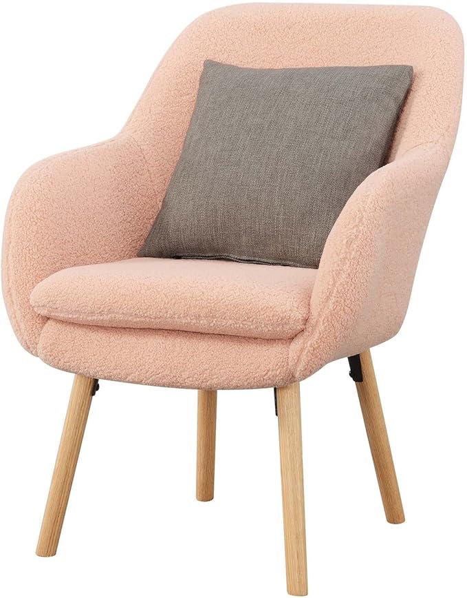 Convenience Concepts Take a Seat Charlotte Wingback Sherpa Accent Armchair 25.25" - Boho Transitional Boucle Lounge Chair for Office, Den, Living Room, Sherpa Blush