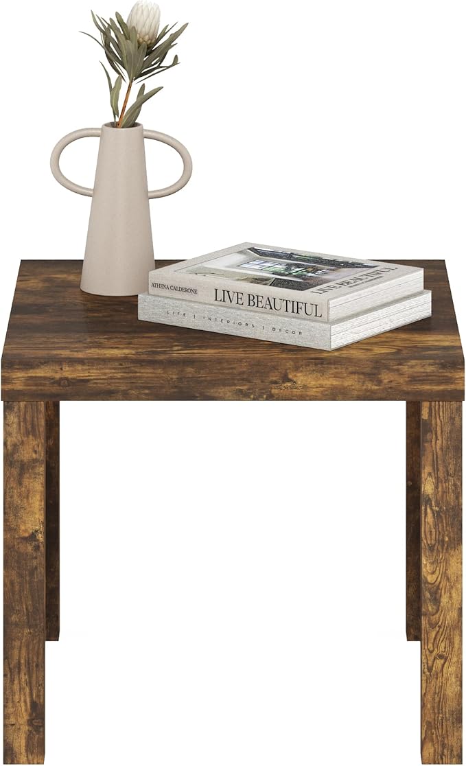 Furinno Classic Side Table, Square Modern End Table with 1.8" Triple Thick Tabletop, Simple Night Stand, Bedside Table, Toolless Assembly, for Living Room, Bedroom, Amber Pine