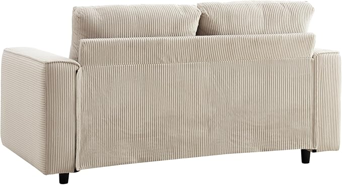 AC Pacific Derek 2 Piece Modern Corduroy Couches for Living Room, Tufted Sofas with Plush Upholstery, High-Density Foam, Sleek Black Legs, Durable Wooden Frame, Sofa and Loveseat Set, Beige