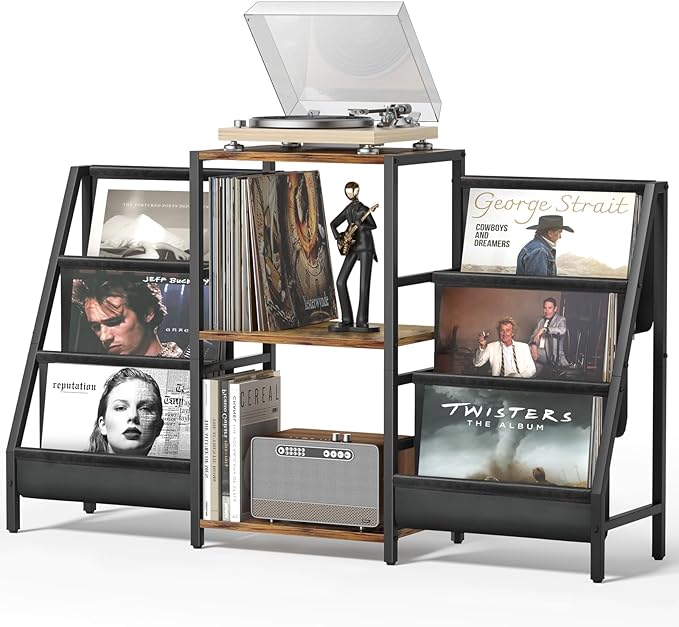 Bikoney Record Player Stand - 6-Tier Vinyl Record Storage for Up to 280 Albums, Holder for Living Room