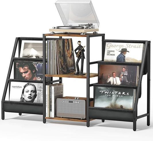 Bikoney Record Player Stand - 6-Tier Vinyl Record Storage for Up to 280 Albums, Holder for Living Room