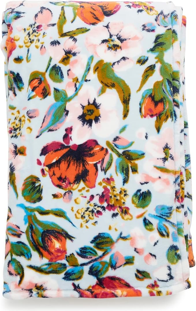 Vera Bradley Women's Oversized Fleece Plush Throw Blanket, Sea Air Floral, Twin/Twin XL