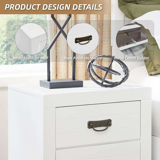 Signature Design by Ashley Binterglen Casual 2 Drawer Nightstand with Safety Stop, 23.63" Tall, White