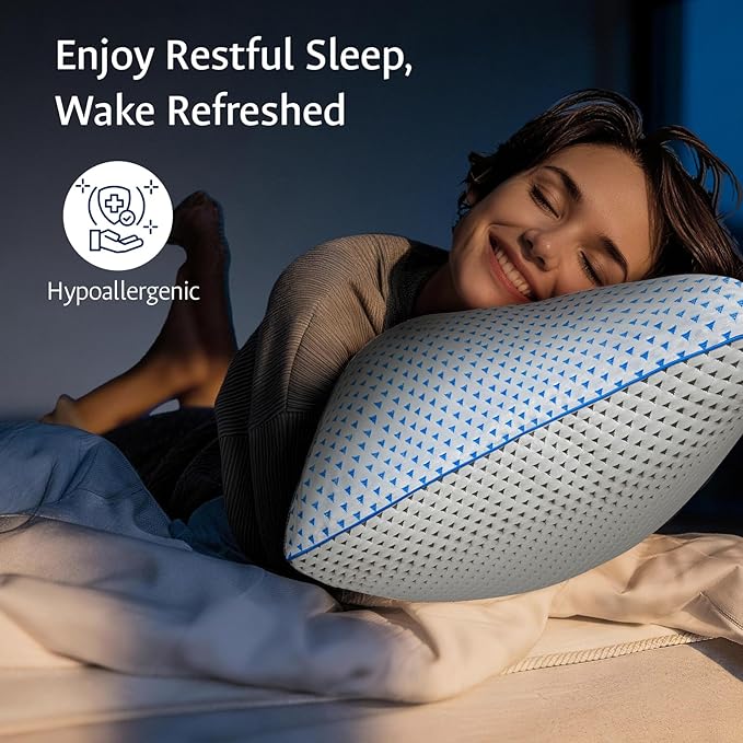 Cooling Pillows King Size 1 Pack for Sleeping, Adjustable Shredded Gel Memory Foam Cool Pillows for Side, Back, Hot Sleeper, Medium Firm for Neck Pain Relief, Washable Removable Cover, CertiPUR-US