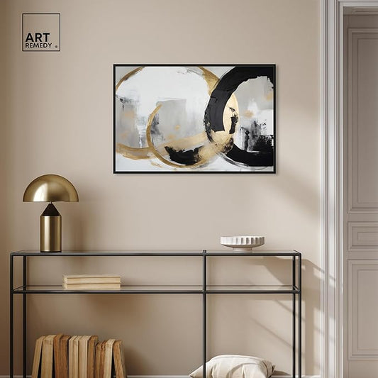 Art Remedy Another Dimension Canvas Modern Black White Abstract Wall Art, Black Frame, 30" x 20"