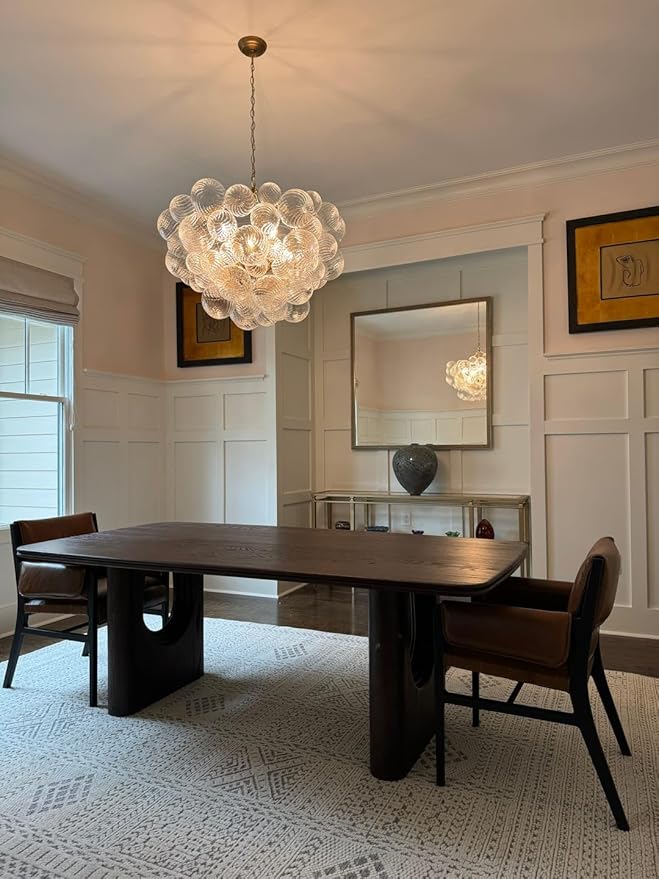 Longree Nordic Bubble Ball Swirled Glass Chandelier, Diam 31" Gild Gold and Clear Modern Hand Blown Glass Pendant Light Fixture for Dining Room, Bedroom, Study, Restaurant, Hallway