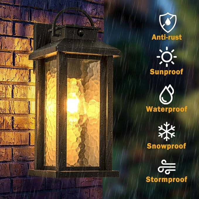 2 Pack Motion Sensor Outdoor Lights, Matte Black Dusk to Dawn Porch Lights Outdoor Light Fixture with Water Glass, 3 Lighting Modes Exterior Lighting Fixtures, Waterproof Outside Light for House